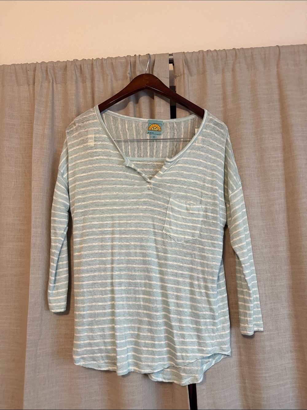 Light mint and white Striped V-Neck Tee